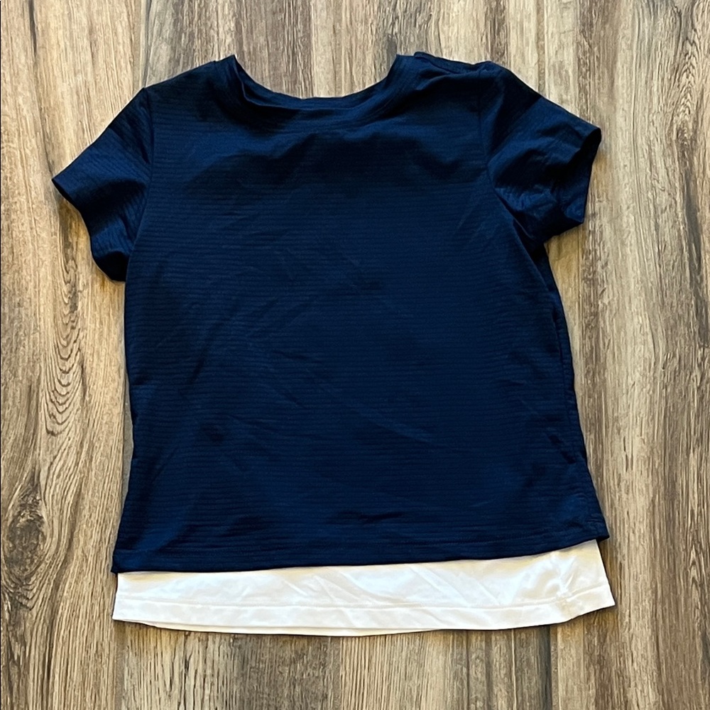 Navy and White Layered Active Short Sleeve Top